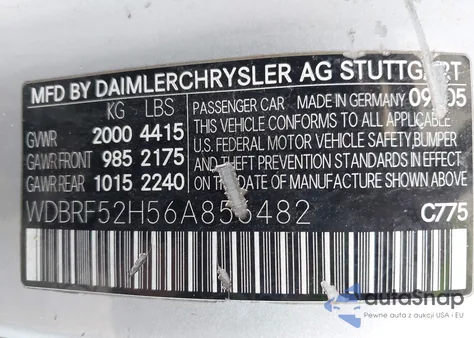 2006 Mercedes-Benz C 230 Sport z USA, uszkodzony, nr VIN WDBRF52H56A856482